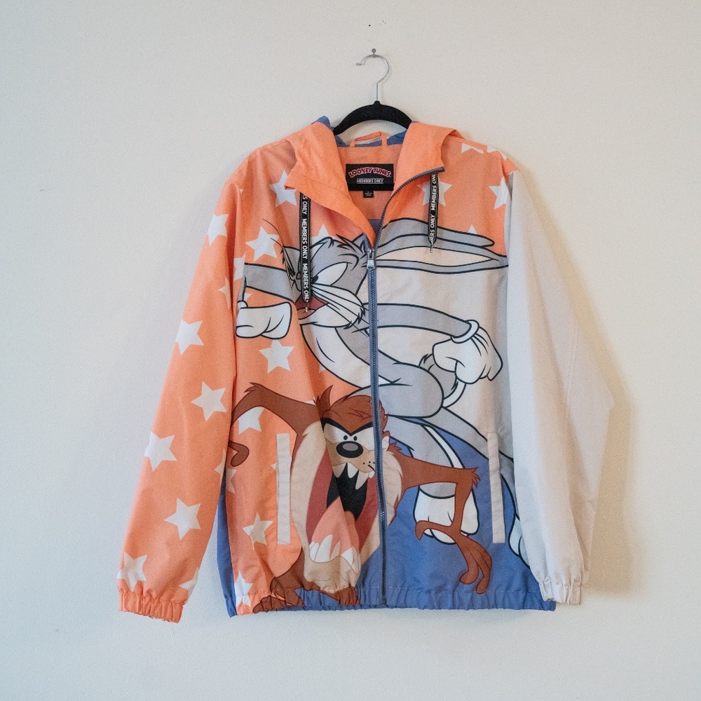 Members Only Men Looney Tunes Windbreaker Jacket Limited Edition Orange Size L